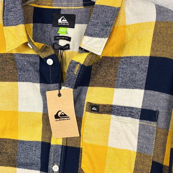 Quiksilver Plaid Flannel Shirt Mens M Yellow Black Y2K 90s Grunge SoCal Skater - Picture 7 of 10